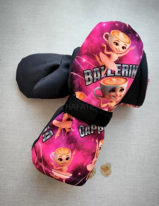 Dětské dívčí zimní softshellové palčáky s prodlouženým střihem o 3cm a vzorem baletek Ballerina Cappuccina